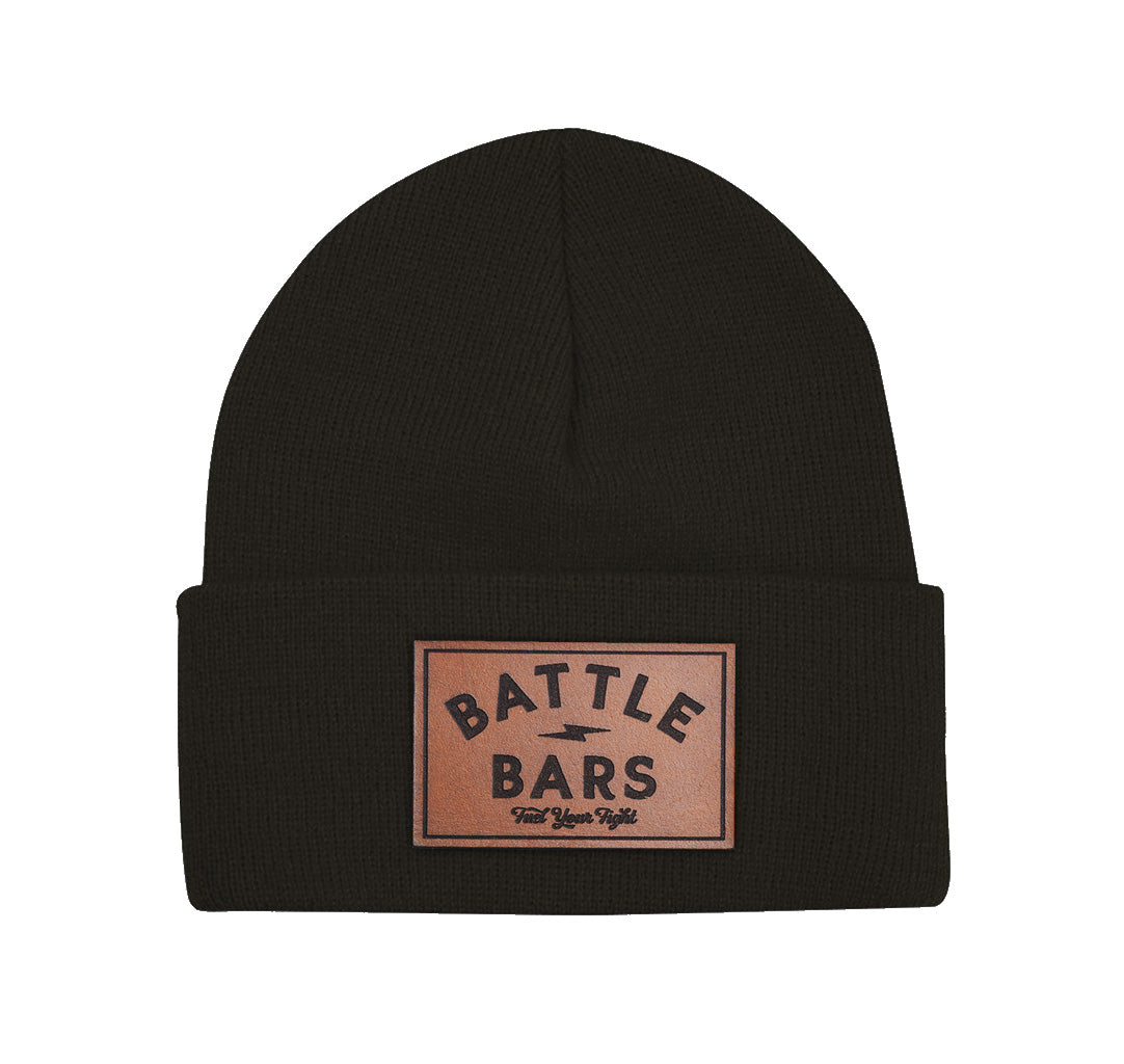 Battle Bars Leather Patch Cuff Beanie