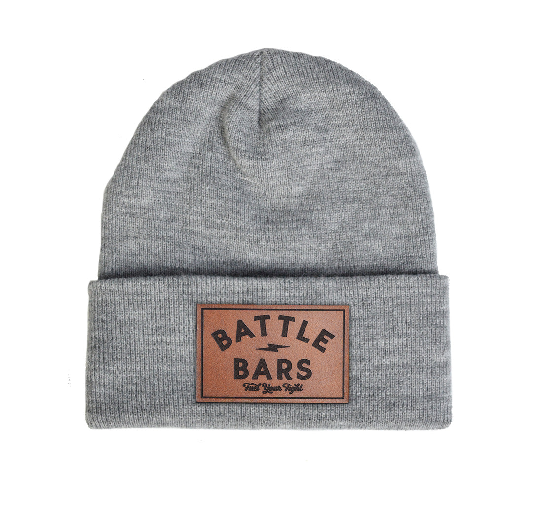 Battle Bars Leather Patch Cuff Beanie